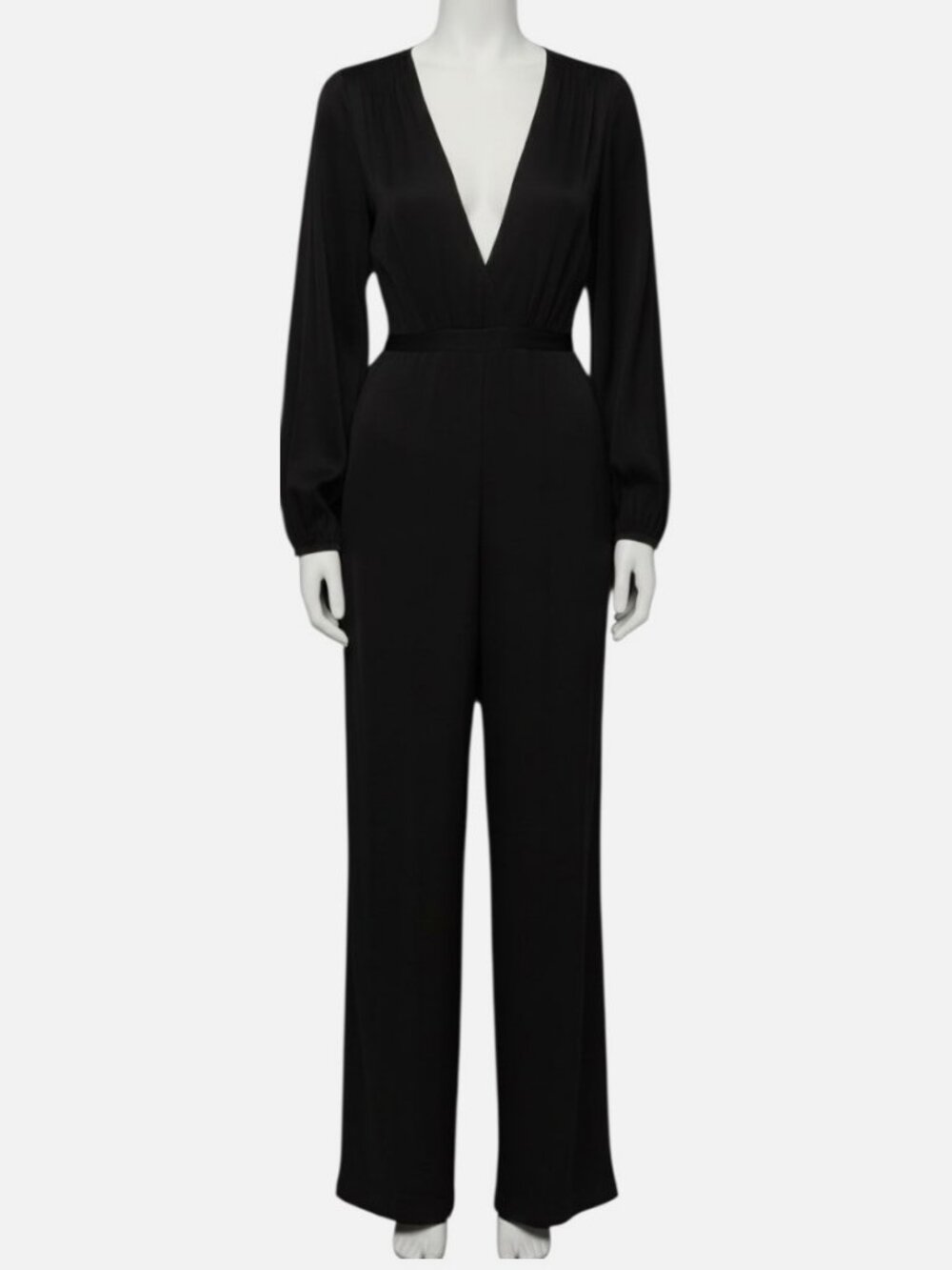 A.L.C. Women's Black Plunging V-Neck Long Sleeve Wide-Leg Imogen Jumpsuit Size 2